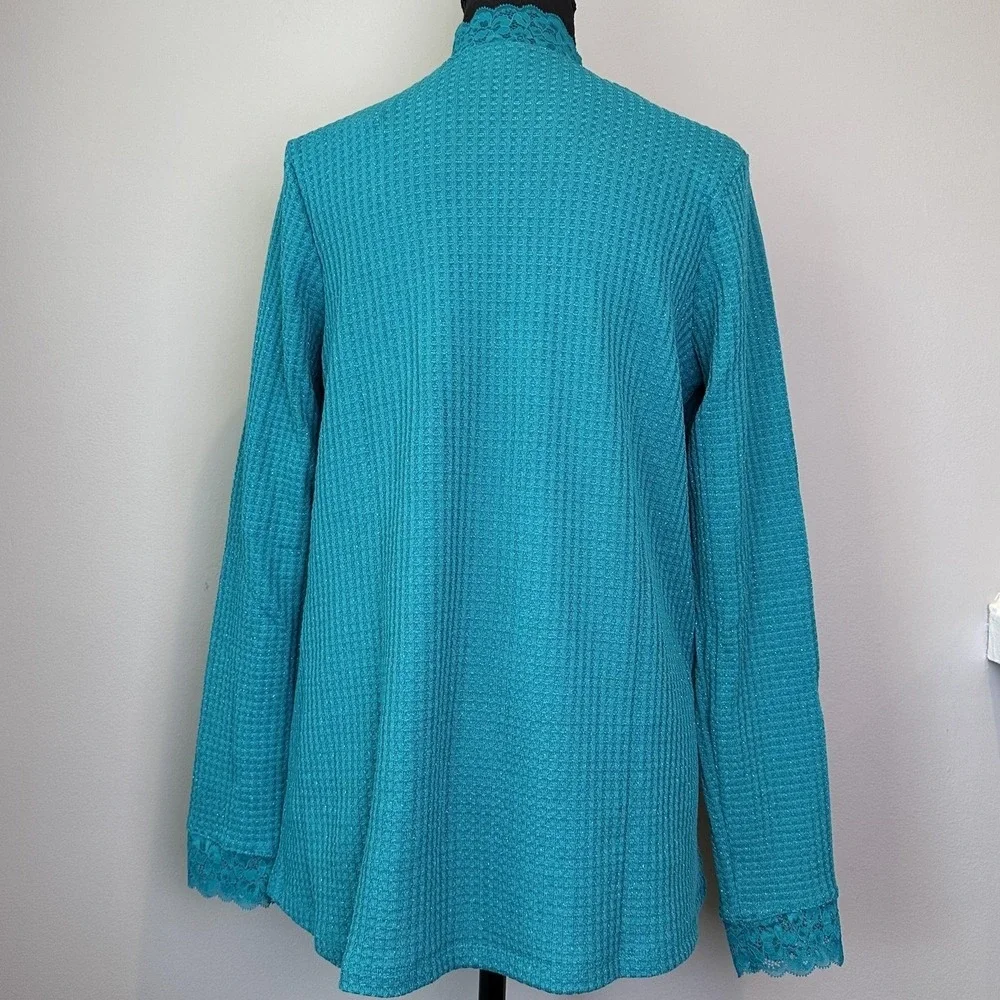 LOGO Lori Goldstein Sweater Womens Small Lace Waffle Tunic Pullover Top‎ Pockets